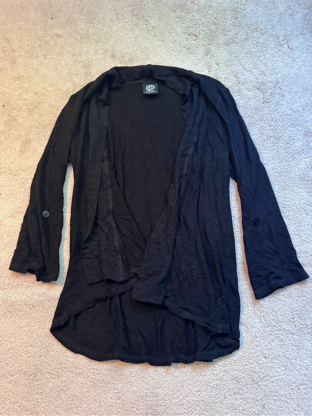 bobeau Black Open-Front Draped Cardigan